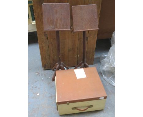 PAIR OF MUSIC STANDS AND VINTAGE RECORD PLAYER
