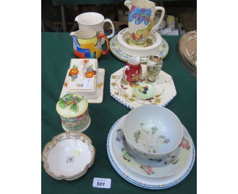 SUNDRY CERAMICS INCLUDING WEDGWOOD, CLARICE CLIFF, AND SMALL SATSUMA VASE, ETC. 