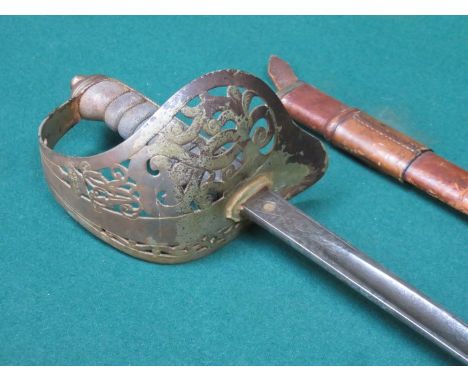 VICTORIAN OFFICER'S SWORD WITH LEATHER SCABBARD, POSSIBLY BY WILKINSON 