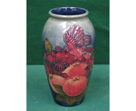 MOORCROFT TUBE LINED AND FLORAL DECORATED CERAMIC VASE, INITIALLED TO BASE, APPROXIMATELY 20cm HIGH 