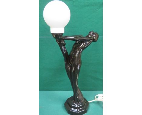 1950s ART DECO STYLE FIGURE FORM TABLE LAMP WITH SHADE 