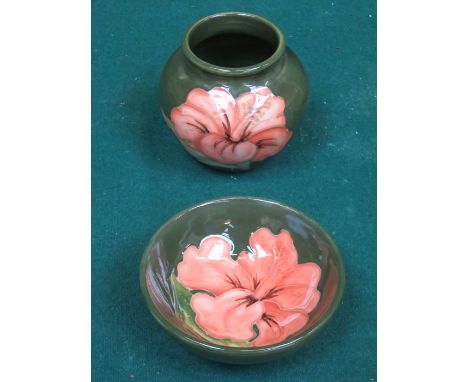 MOORCROFT TUBE LINED AND FLORAL DECORATED SMALL CERAMIC BOWL AND SMALL VASE