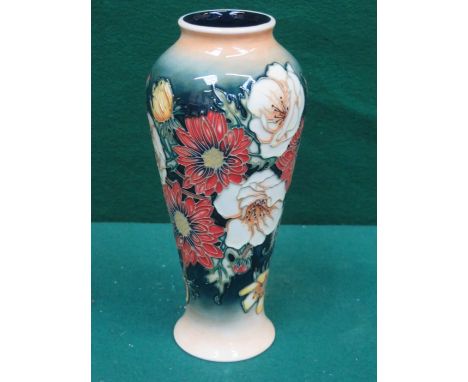 MOORCROFT TUBE LINED AND FLORAL DECORATED CERAMIC VASE, INITIALLED TO BASE, APPROXIMATELY 22cm HIGH 