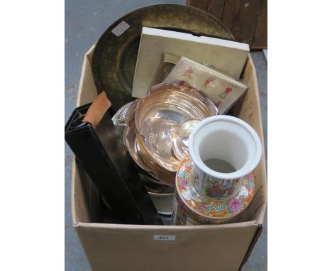 SUNDRY LOT OF CERAMICS, PLATEDWARE, BRASS AND RECORDER, ETC. 