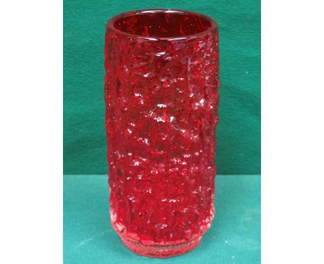 WHITEFRIARS RUBY COLOURED GLASS BANK VASE, APPROXIMATELY 26cm HIGH 