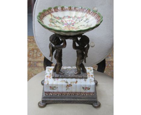 GILT METAL AND CERAMIC FORM TAZZA 