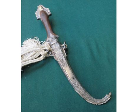 DECORATIVE SILVER COLOURED JAMBYA DAGGER WITH SCABBARD 