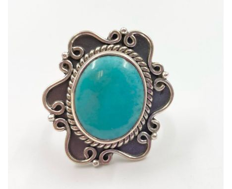 Natural 12cts Turquoise Gemstone Ring in Sterling Silver Ring size: Q 