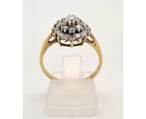 9K YELLOW GOLD VINTAGE 3 TIER CLUSTER RING SIZE P 2.3G