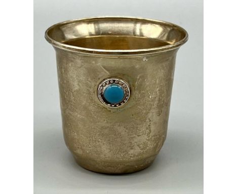 A Vintage 925 Silver Cup with Blue Enamel Decoration.6cm tall. 39g 