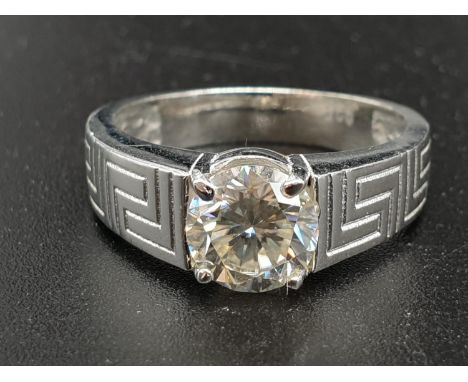 1.7cts White Moissanite Unisex Ring in Sterling Silver Ring size S 