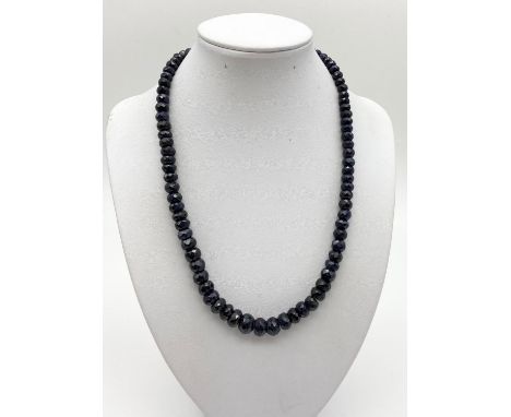 Single strand sapphire necklace with mother of pearl silver clasp