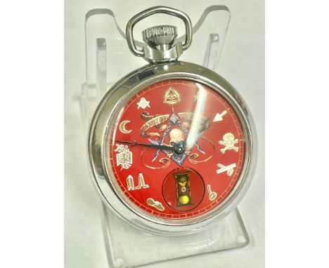 Vintage Masonic automaton pocket watch , rotating hour glass , working but no guarantees