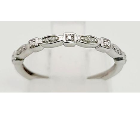 9K WHITE GOLD DIAMOND SET FANCY BAND RING SIZE K 1.3G 