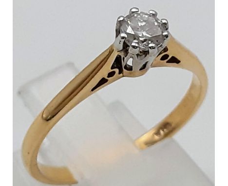 A 9K Yellow Gold Diamond Solitaire Ring. 0.25ct. Size M.1.6g. 