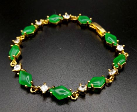 A Jade and White Stone Gilded Bracelet. 18cm 