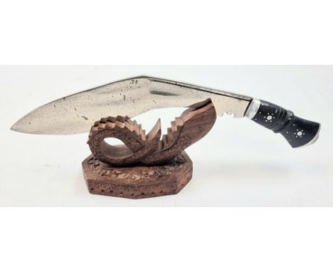 Vintage Original Gurkha Kukri On Hand Carved Display Stand 38cm length 