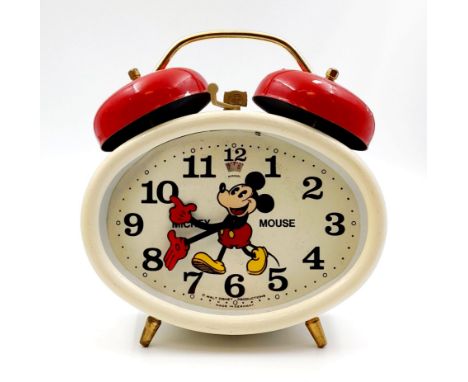 A Rare Vintage German Mickey Mouse Double Bell Alarm Clock. 16 x 17cm. In working order but no guarantees. 