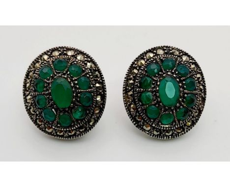 A Vintage Pair of Tortoise-Effect silver Marcasite Earrings. 2cm 