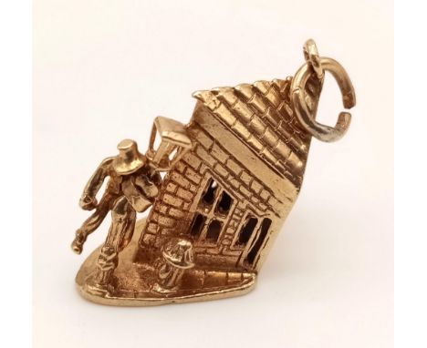 A 9K Yellow Gold Man Swinging on a Pub Lamp Post Charm or Pendant - Looks like he is over the limit! 3 x 1.5cm6.8g. 