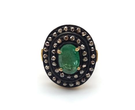 Gold Plated Emerald Ring in Silver with a 3ct Emerald and 0.90ct diamonds weight 13.9g and size P 