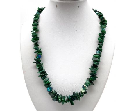 A Vintage Malachite Irregular Shaped Bead Necklace - Interspersed with Crystal Beads. 44cm 