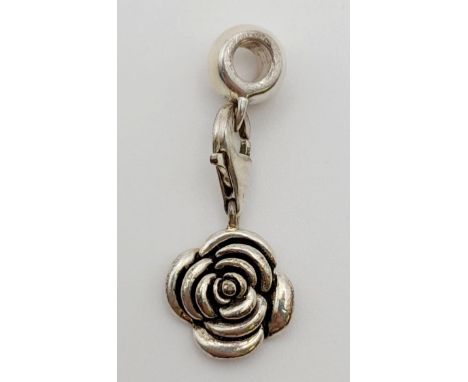 A Vintage Sterling Silver Rose Charm. 4g 