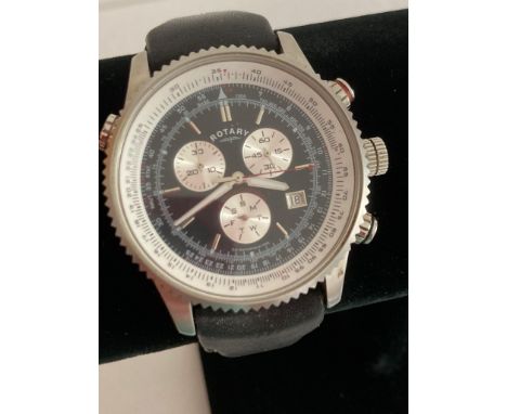 ROTARY CHRONOSPEED Sports watch in full working order.Day-date model with stop watch feature. Original leather strap. Excelle