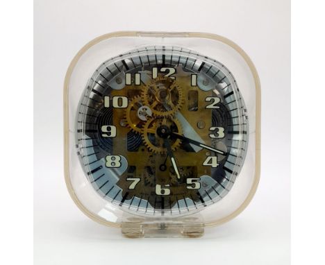 A Vintage German Wehrle See-Through Alarm Clock.9.5 x 11cm. In working order but no guarantees. 