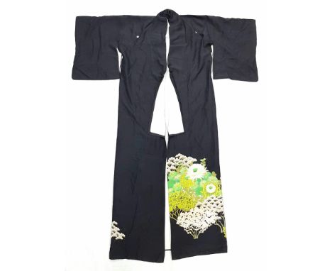 An Impressive Vintage Japanese Black and Detailed Kimono 163cm Length 