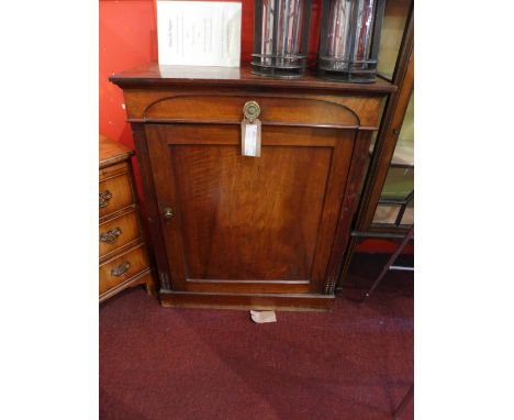 A 19th century mahogany chiffonier with single drawer above cupboard door and raised on square step base, H 99 x W 82 x D 46c