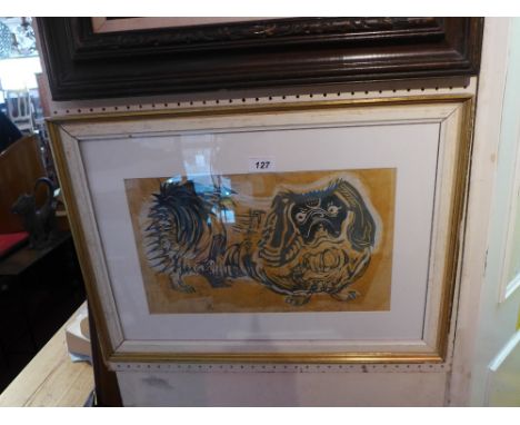 Caroline Duckworth-King, British, b.1916, a coloured lithograph depicting Pekingese dog signed lower corner right 43cm x 58