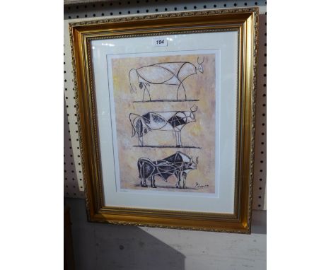 Pablo Picasso, a limited edition lithograph '3 Bulls: Evolution' 26/300, marked in pencil in a gilt frame H:59cm W:49cm