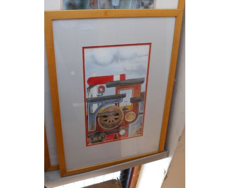 M.Jonas, a pair of watercolours of mechanical steam engine scenes, signed and dated '95, the larger H-85cm, W-45cm
