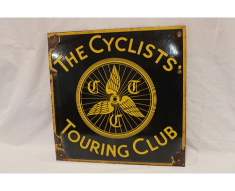 An old enamel square advertising sign "The Cyclists Touring Club"  16" x 16"