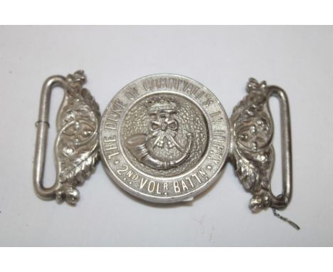 A 19th century Officer's silver-plated two-part waist belt clasp of the 2nd Volunteer Battalion Duke of Cornwall's Light Infa