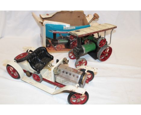 A Mamod steam tractor in part original box and a Mamod steam vintage car (2)