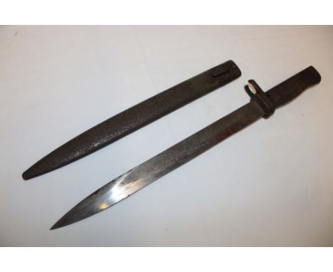 A First War German Ersatz all-steel bayonet with single edged blade in steel scabbard