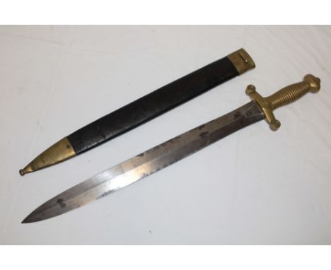 A 19th century French model  1816-31 Artillery sword of gladius form by Talabot of Paris with 19" double-edged blade, brass h