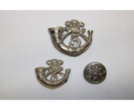 A silver-plated Volunteers cap badge of the 5th Callington Cornwall Rifle Volunteers together with a similar pouch badge and 