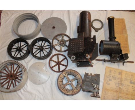 Two part built and part complete live steam model traction engines including 7" gauge part model Burrel traction engine with 