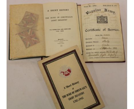 A regular Army Certificate of Service Book for No. 5432562 Stanley Adams, Duke of Cornwall's Light Infantry together with att