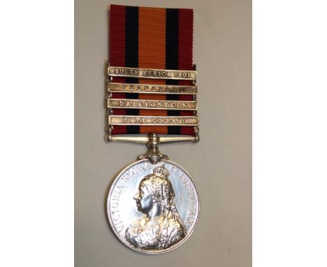 A Queen's South Africa medal with four bars (CC/Dreifontein/Trans/SA1901) awarded to Capt. Paymaster E.H. Blackmore Roberts H