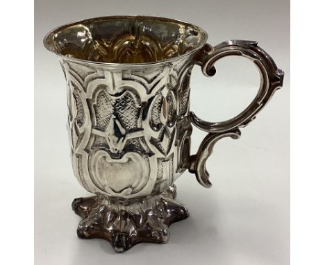 A rare Victorian silver mug of Gothic design. Sheffield 1875. By R&S. Approx. 170 grams. Est. £200 - £300.