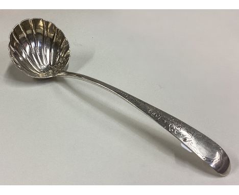 DUBLIN: An 18th Century Irish silver ladle. Circa 1765. By Joseph Cullen. Approx. 48 grams. Est. £60 - £80.