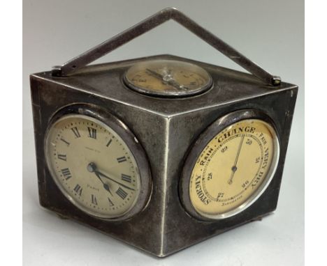 A rare novelty French silver barometer / thermometer. Circa 1900. By Tiffany & Co. Approx. 570 grams. Est. £800 - £1200.
