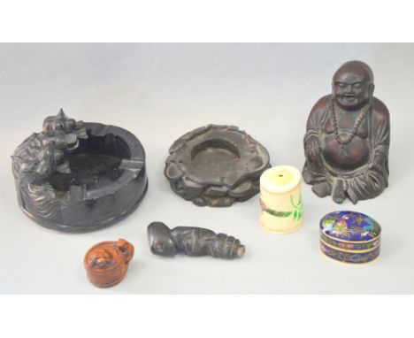 Small collection of Oriental items including a boxwood netsuke and  Buddha 