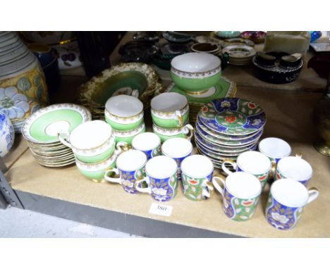 Modern Japanese part coffee service, English white, green and gilt part tea service and four dessert dishes
