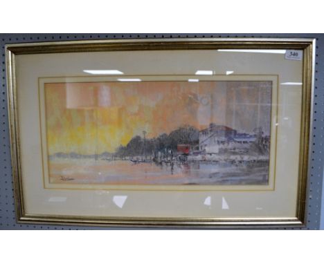 Continental School - Evening Light, Burano, Italy, pastel, indistinctly signed, labels to rear, 52 x 24cm.