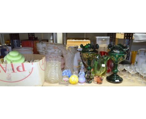 Selection of glassware to include lamp shades and paperweights